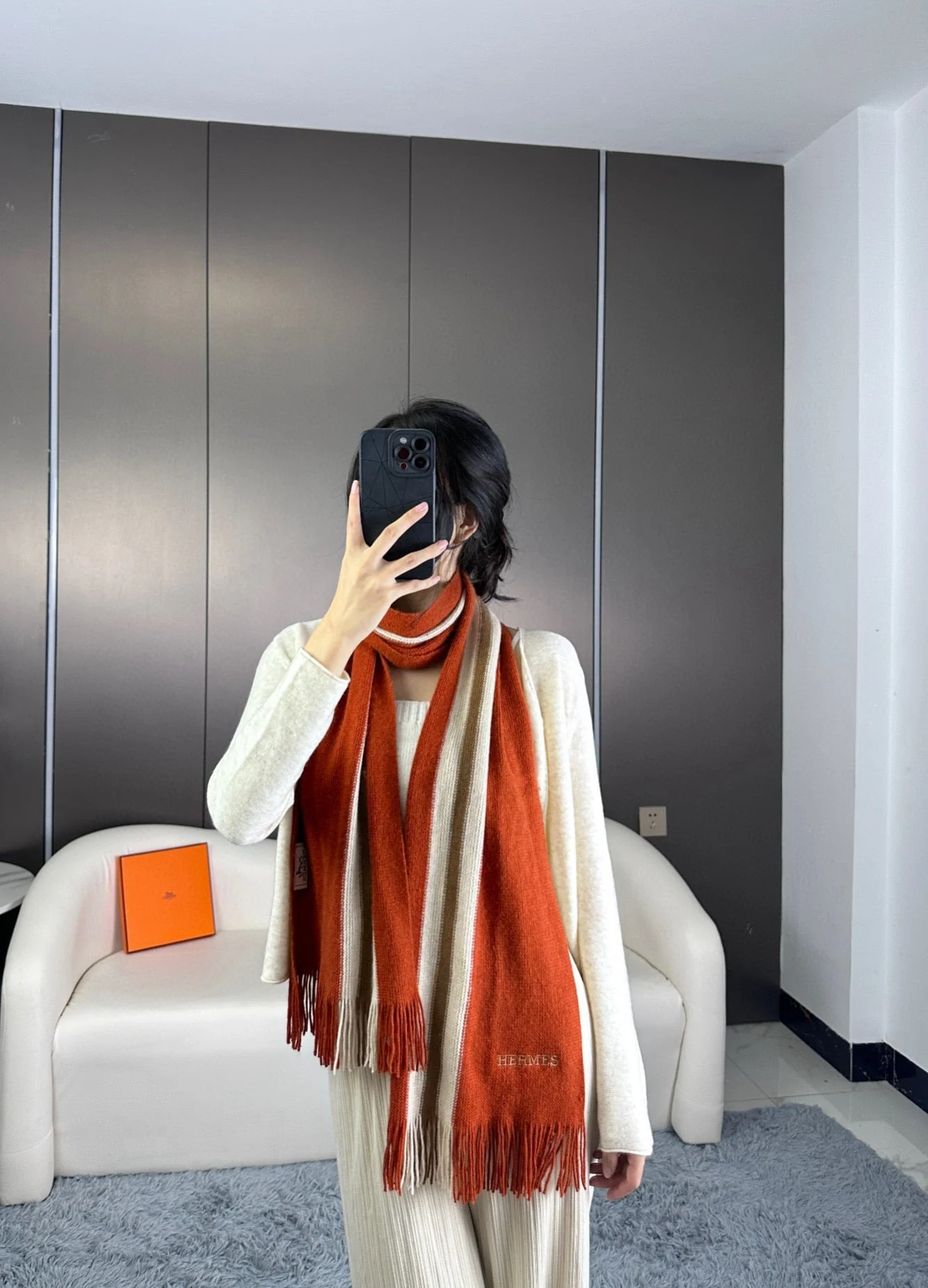 SCARF 180 CM IN GARNET RED CASHMERE 356238