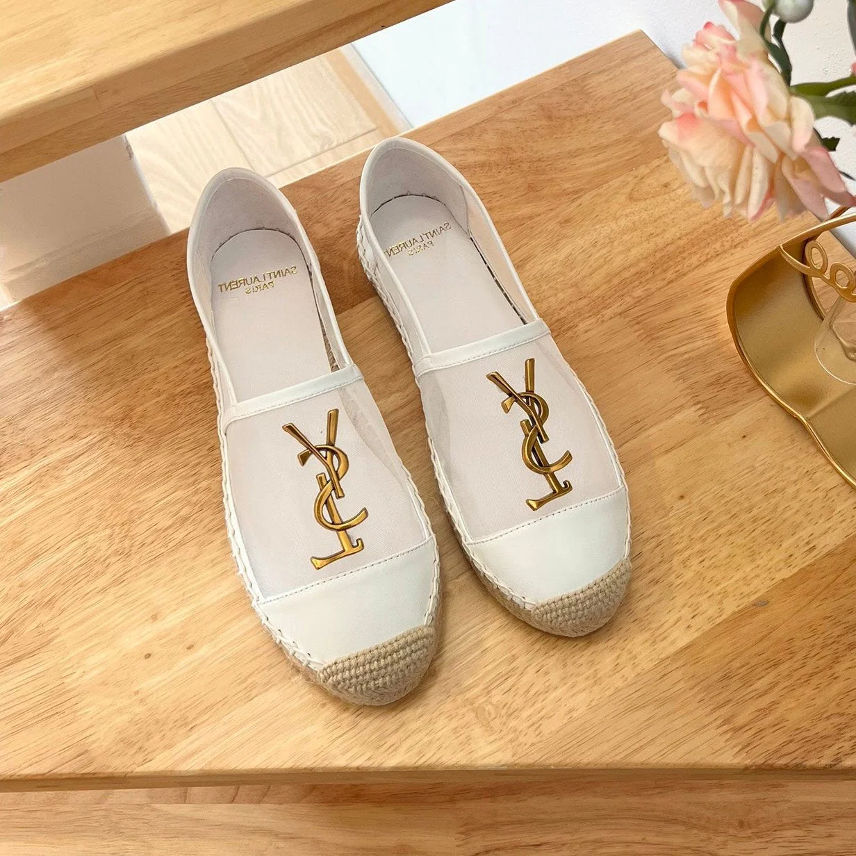 SL YVES LOGO SLIP ON WHITE CALFSKIN AND MESH