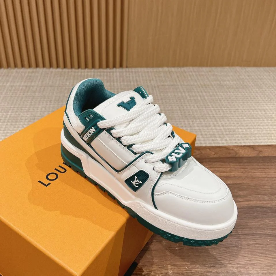LV Trainer Maxi Sneaker White Mix Emerald Green Calfskin