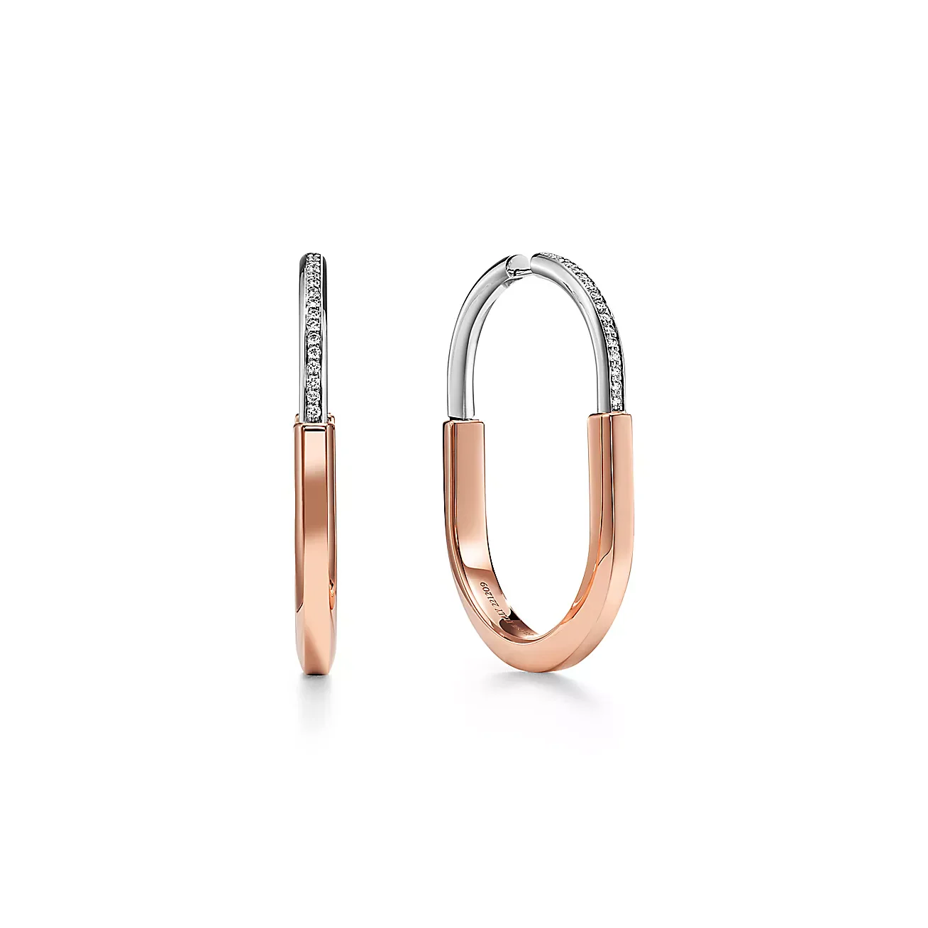 LOCK EARRINGS ROSE AND WHITE GOLD DIAMONDS EXTRA LARGE