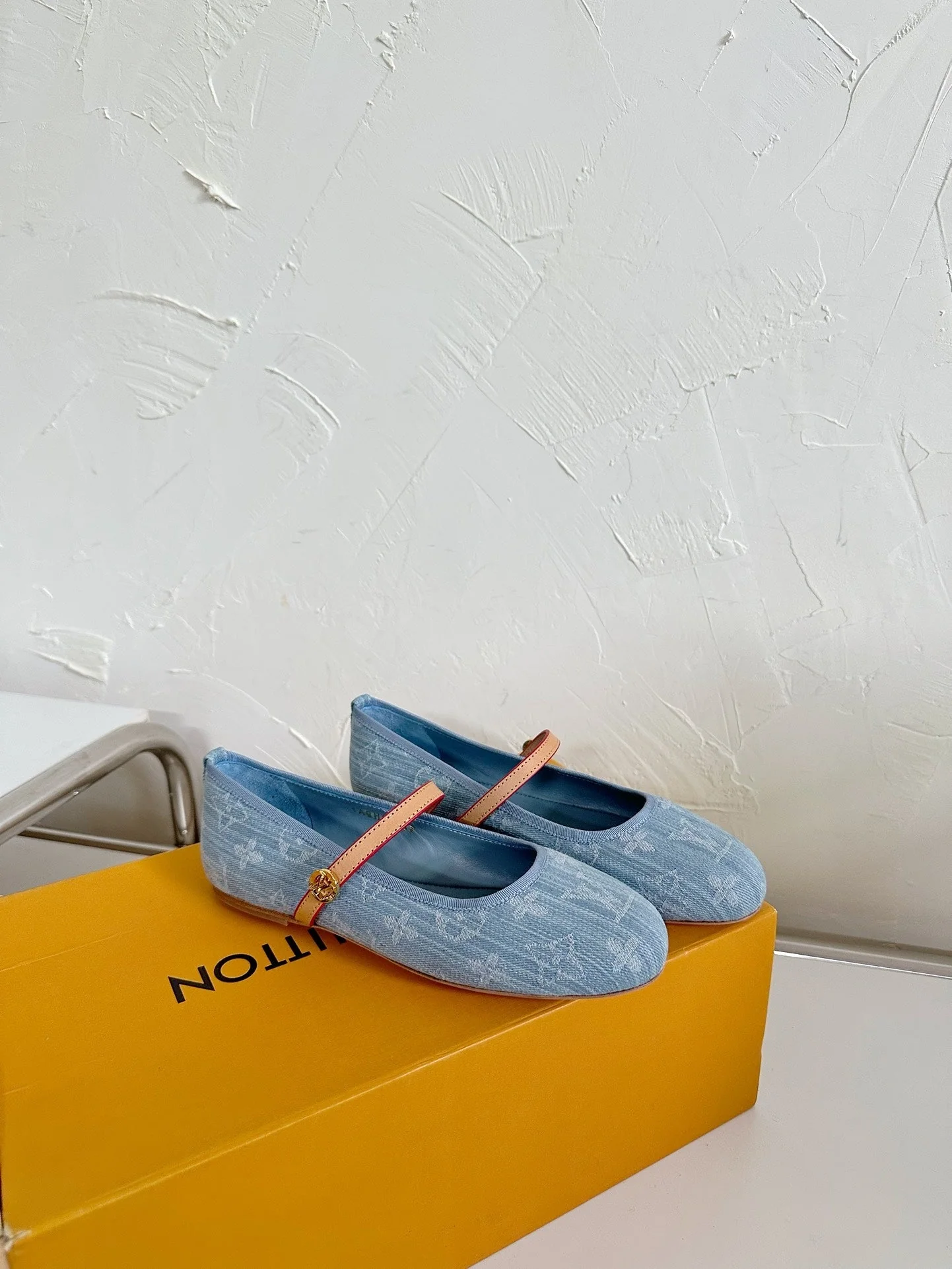 ROMY FLAT BALLERINA IN LIGHT BLUE MONOGRAM DENIM FABRIC