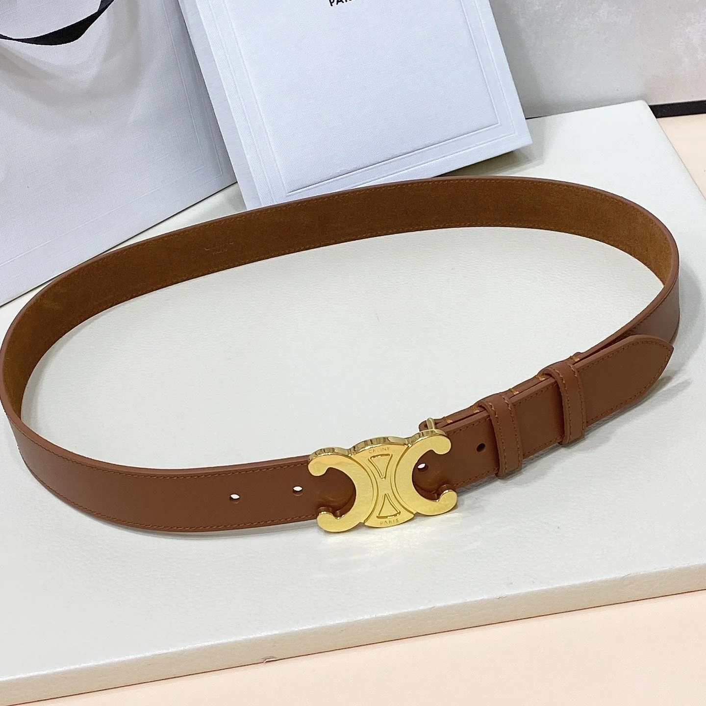 CL LARGE 30 MM TRIOMPHE BELT IN BRONZE BROWN GOLD HARDWARE