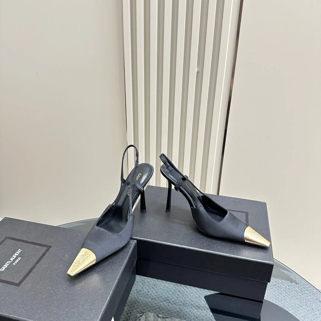 SL JEANNE SLINGBACK PUMPS BLACK SATIN