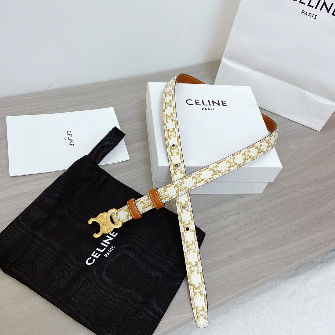 TRIOMPHE BELT 18MM REVERSIBLE IN WHITE CALFSKIN WITH GOLD MONOGRAM PRINT AND BROWN CALFSKIN WITH GOLD BUCKLE