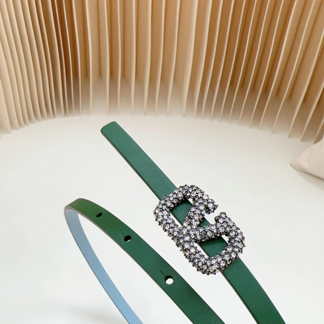 VL Belt 8mm Buckle Silver Diamond Leather Green Cloud Blue