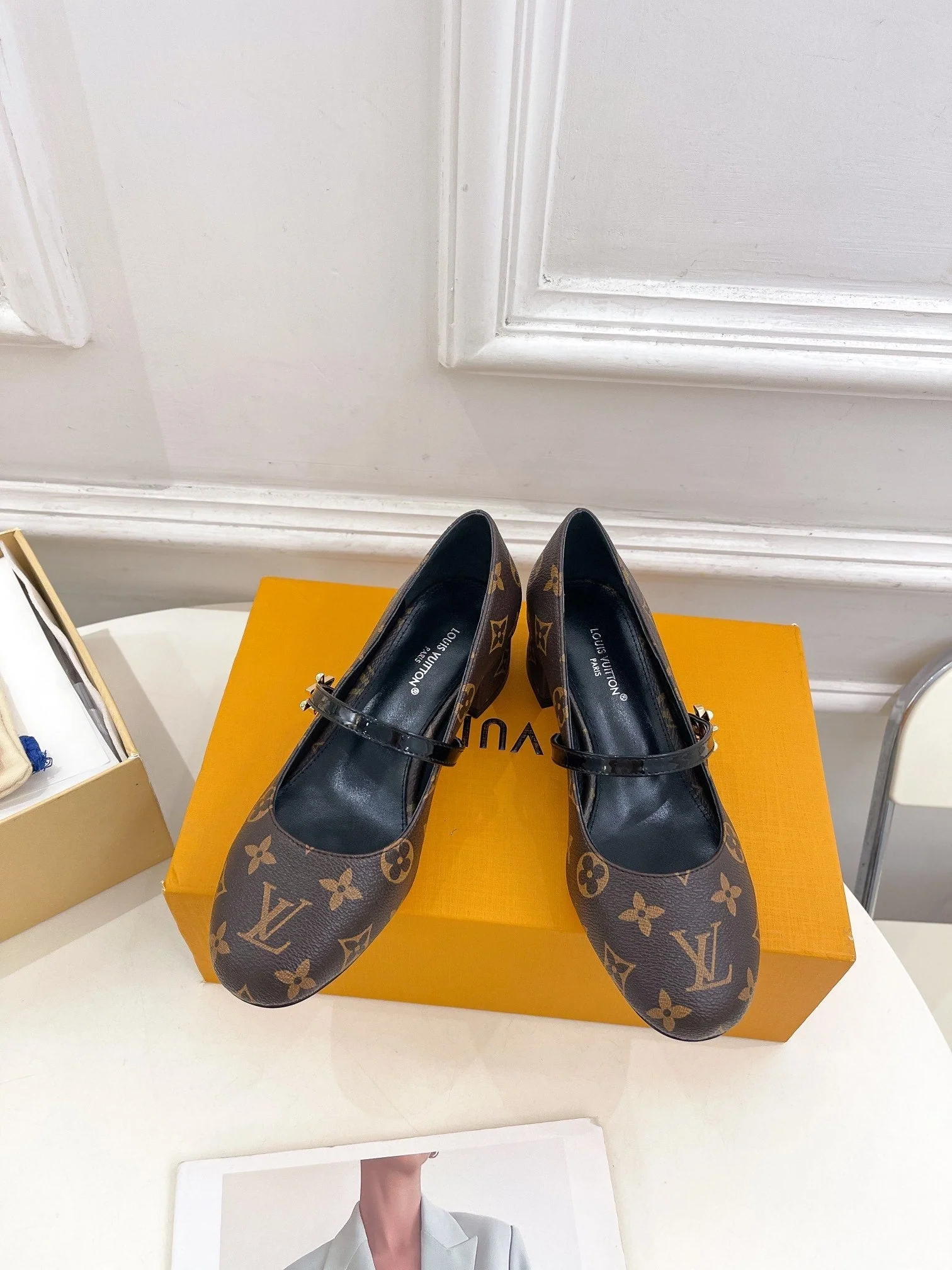 LV WOMEN ROMY HIGH BALLERINA IN CHOCOLATE BROWN MONOGRAM LAMBSKIN