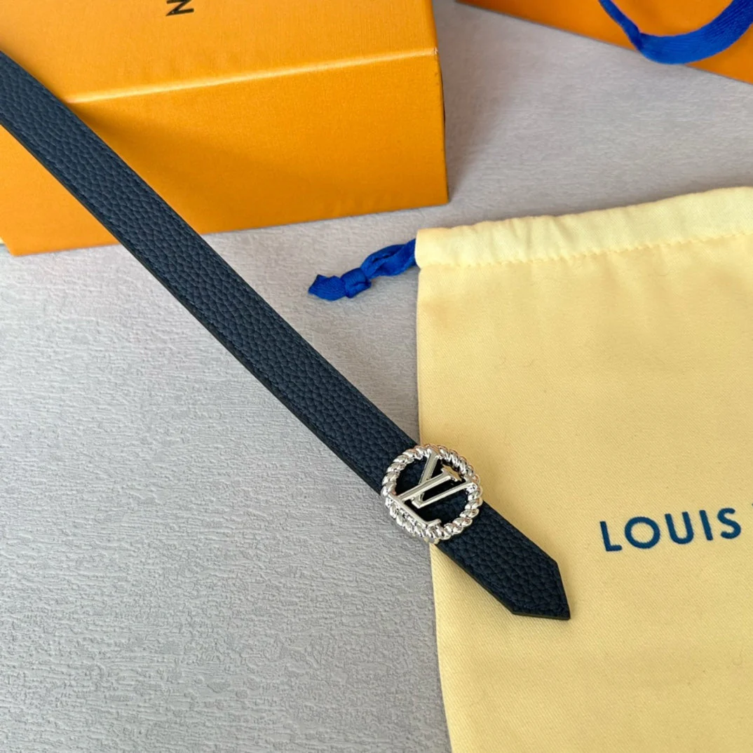 LV Circle Nautical 20mm Reversible Belt Silver Buckle Navy Blue Brown Leather