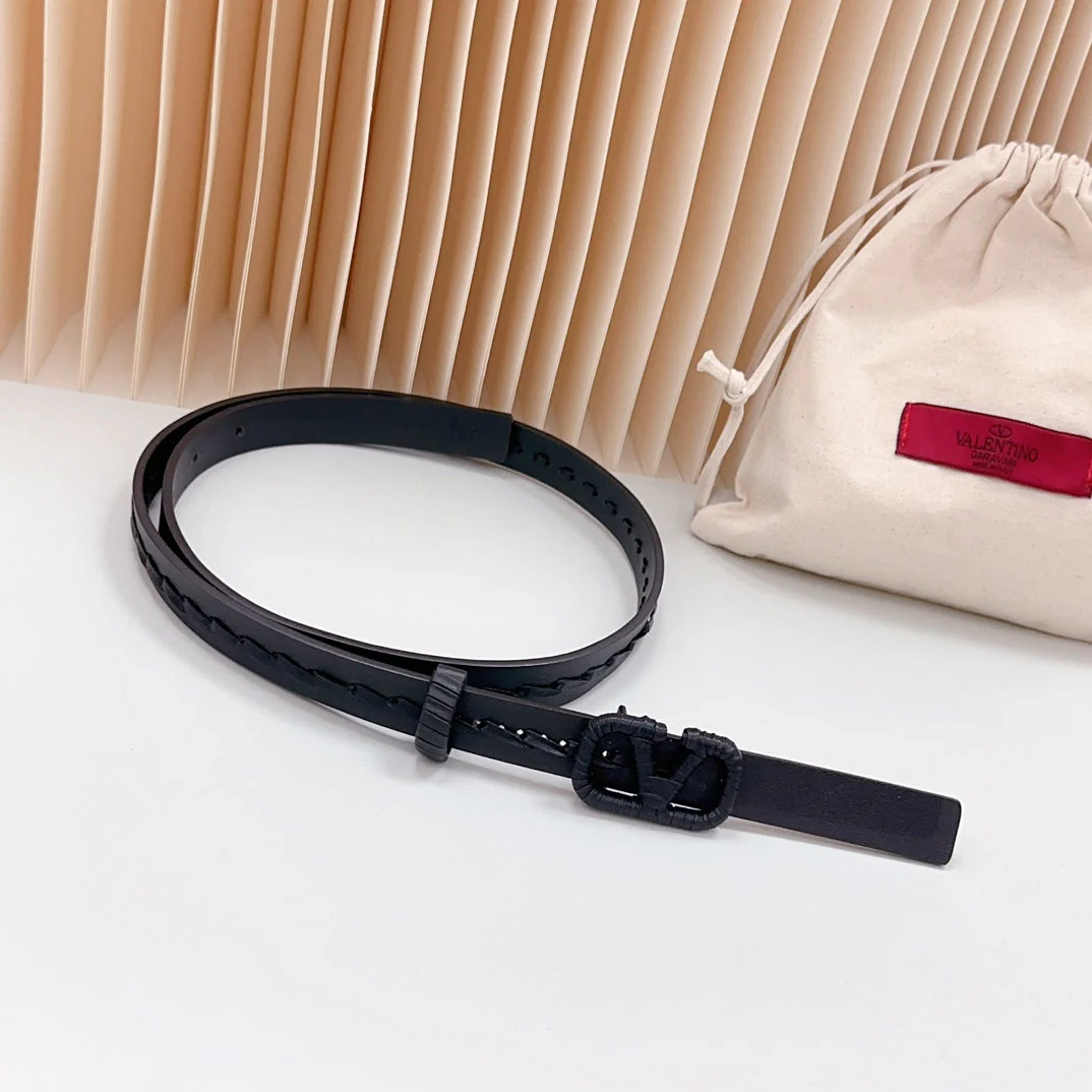 Vlogo Black Leather Buckle 20mm Black Belt