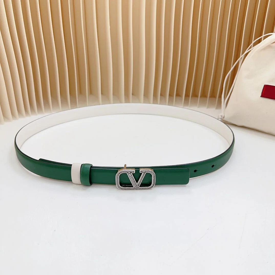 Vlogo Buckle Water Wave Silver Copper Glossy Dark Green White Leather 20mm Belt