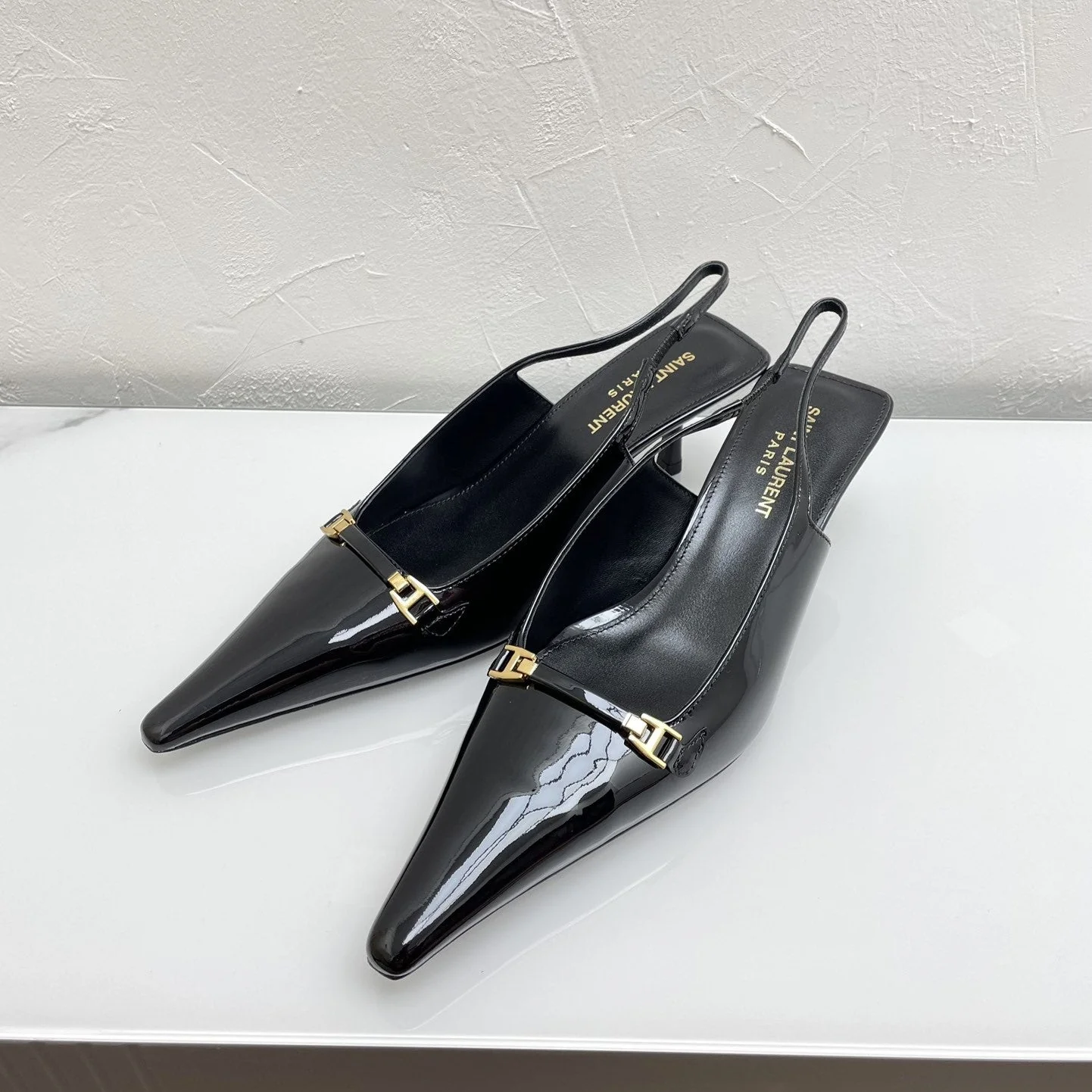 CARINE SLINGBACK PUMPS 45 IN PATENT BLACK LEATHER