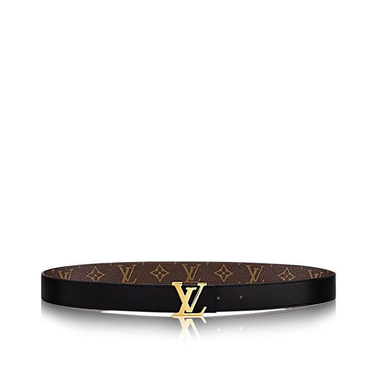 LV INITIALES 30 MM REVERSIBLE BELT IN BROWN MONOGRAM AND BLACK CALFSKIN GOLD HARDWARE