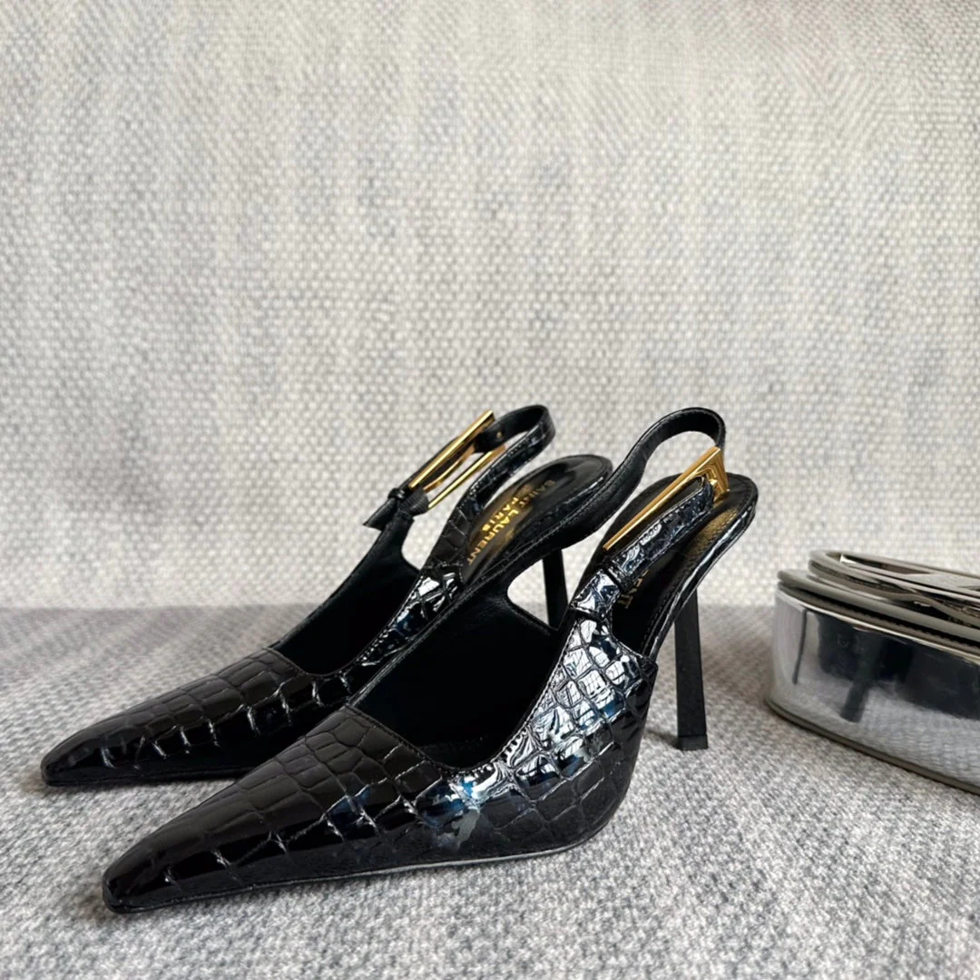 LEE SLINGBACK PUMPS 105 IN BLACK CROCODILE-EMBOSSED LEATHER