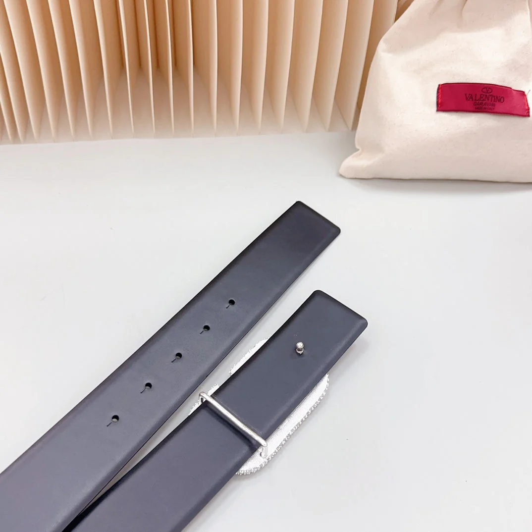 Vlogo Brown Black White Stone Silver Buckle Belt 40mm Black Leather