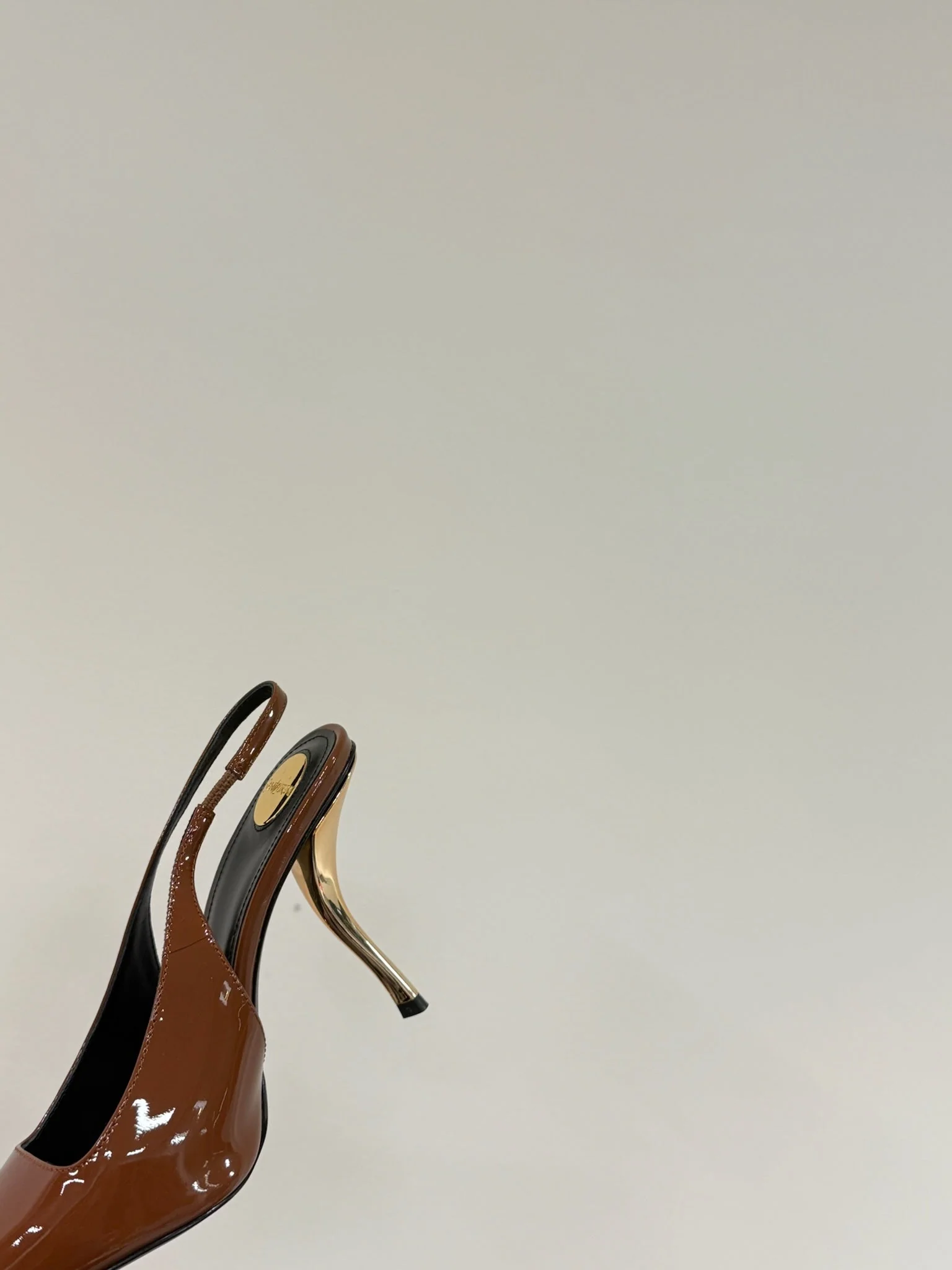 ORANGE GEM-STUDDED SLINGBACK PUMPS IN BRONZE BROWN PATENT CALFSKIN