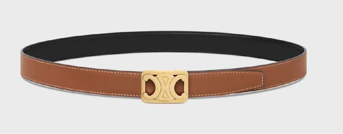 CL MEDIUM 25 MM REVERSIBLE FRAMED TRIOMPHE BELT BLACK AND BRONZE BROWN CALFSKIN GOLD HARDWARE