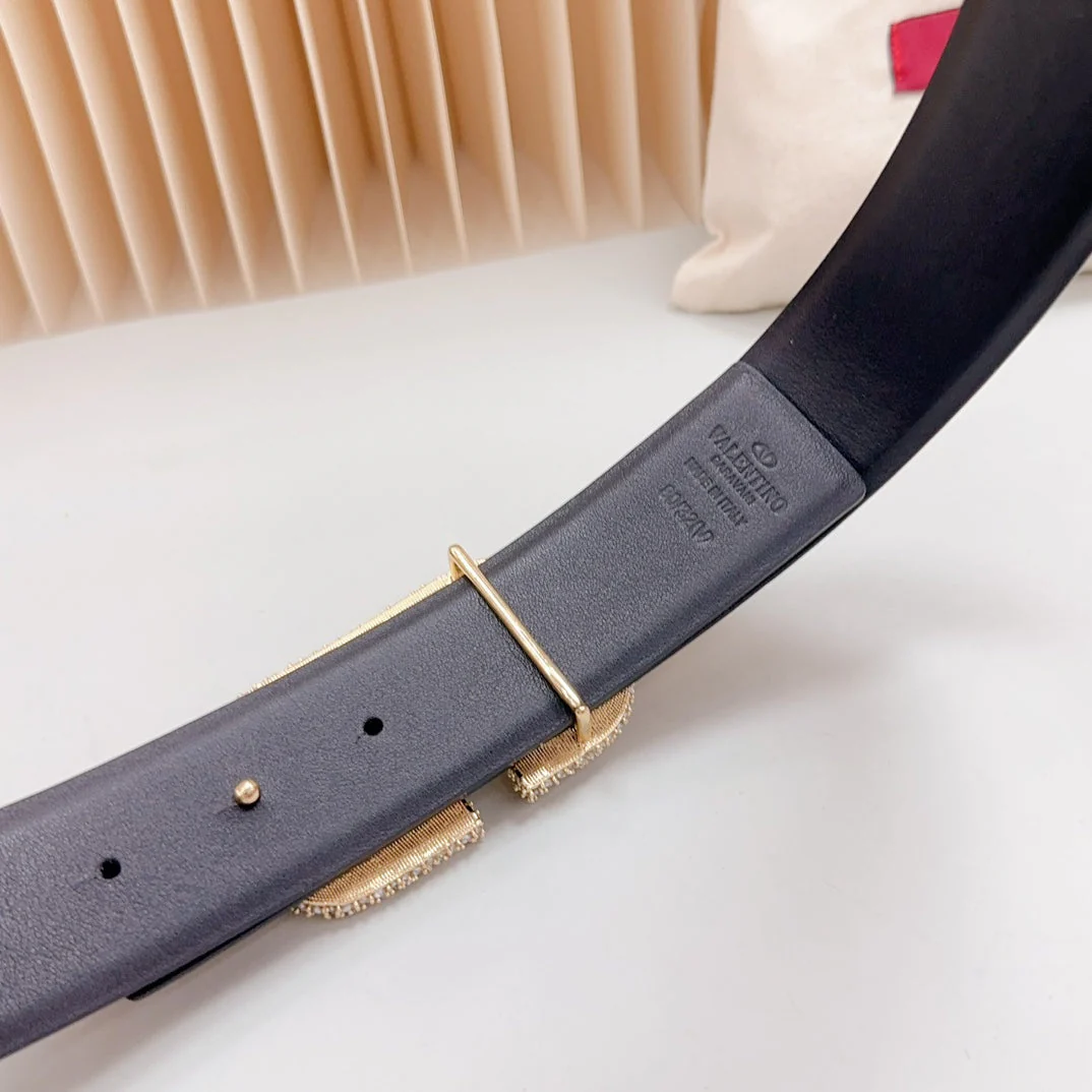 Vlogo Brown Black White Stone Gold Buckle Belt 40mm Black Leather
