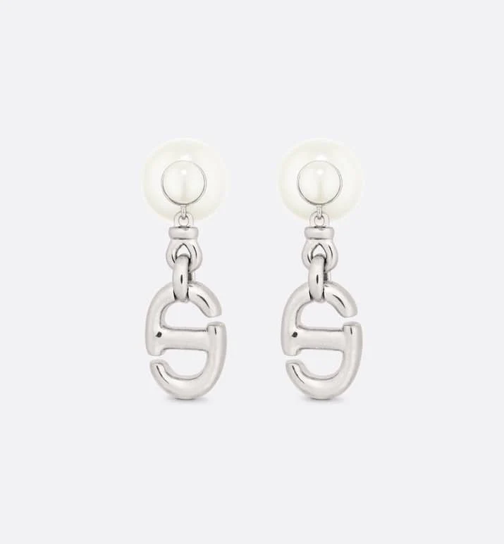 CD DROP PEARL TRIBALES EARRINGS SILVER