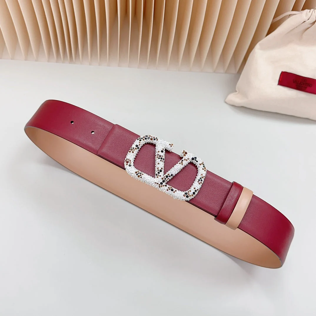Vlogo Brown Black White Stone Silver Buckle Belt 40mm Wine Beige Leather