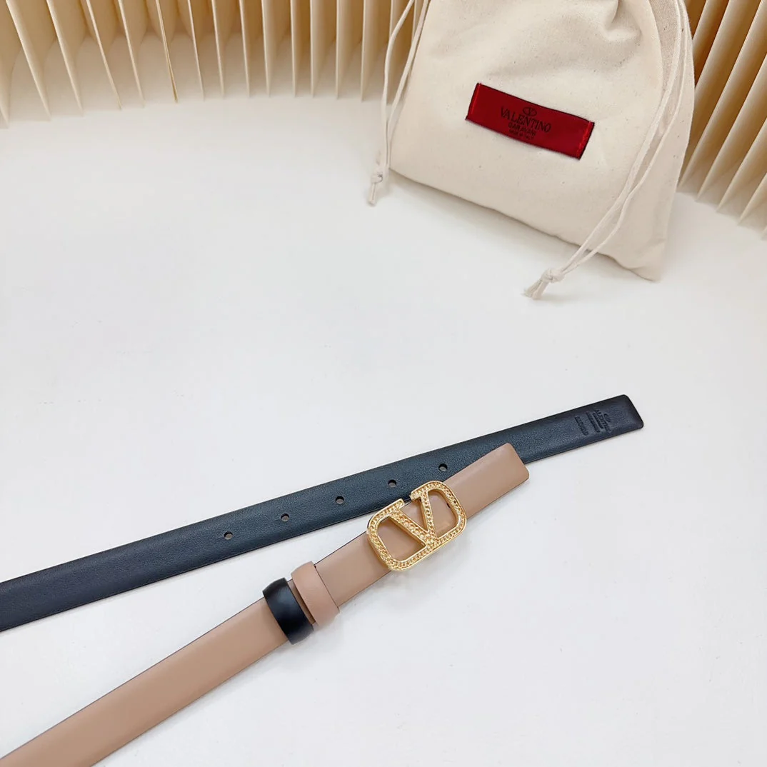 Vlogo Buckle Water Wave Gold Copper Glossy Beige Black Leather 20mm Belt