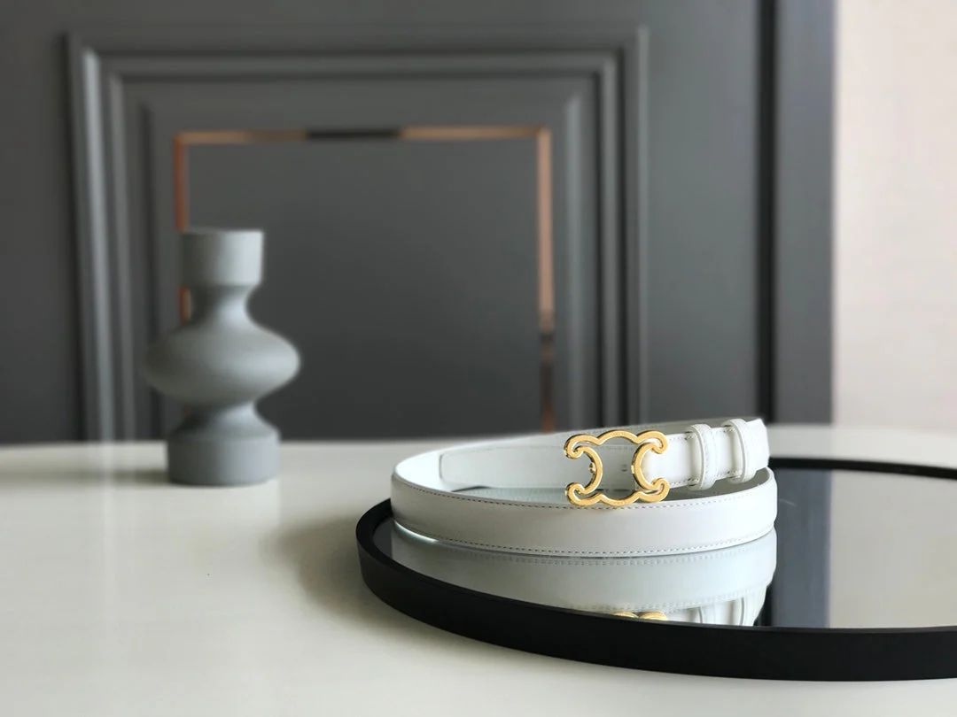 CELINE 25S BELT TRIOMPHE 25MM IN WHITE CALFSKIN 559674