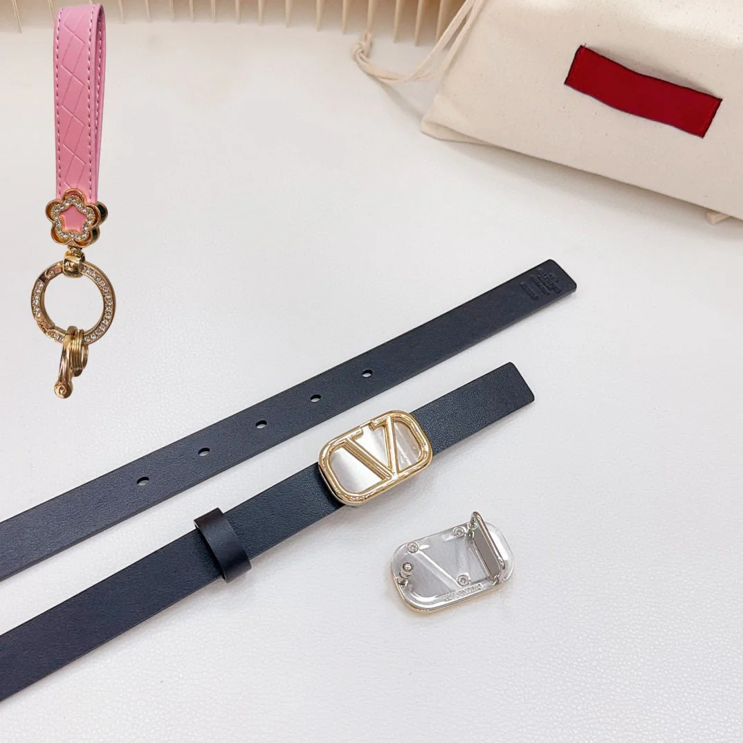 Gold Vlogo and Silver Hardware Buckle Black Calfskin 20mm