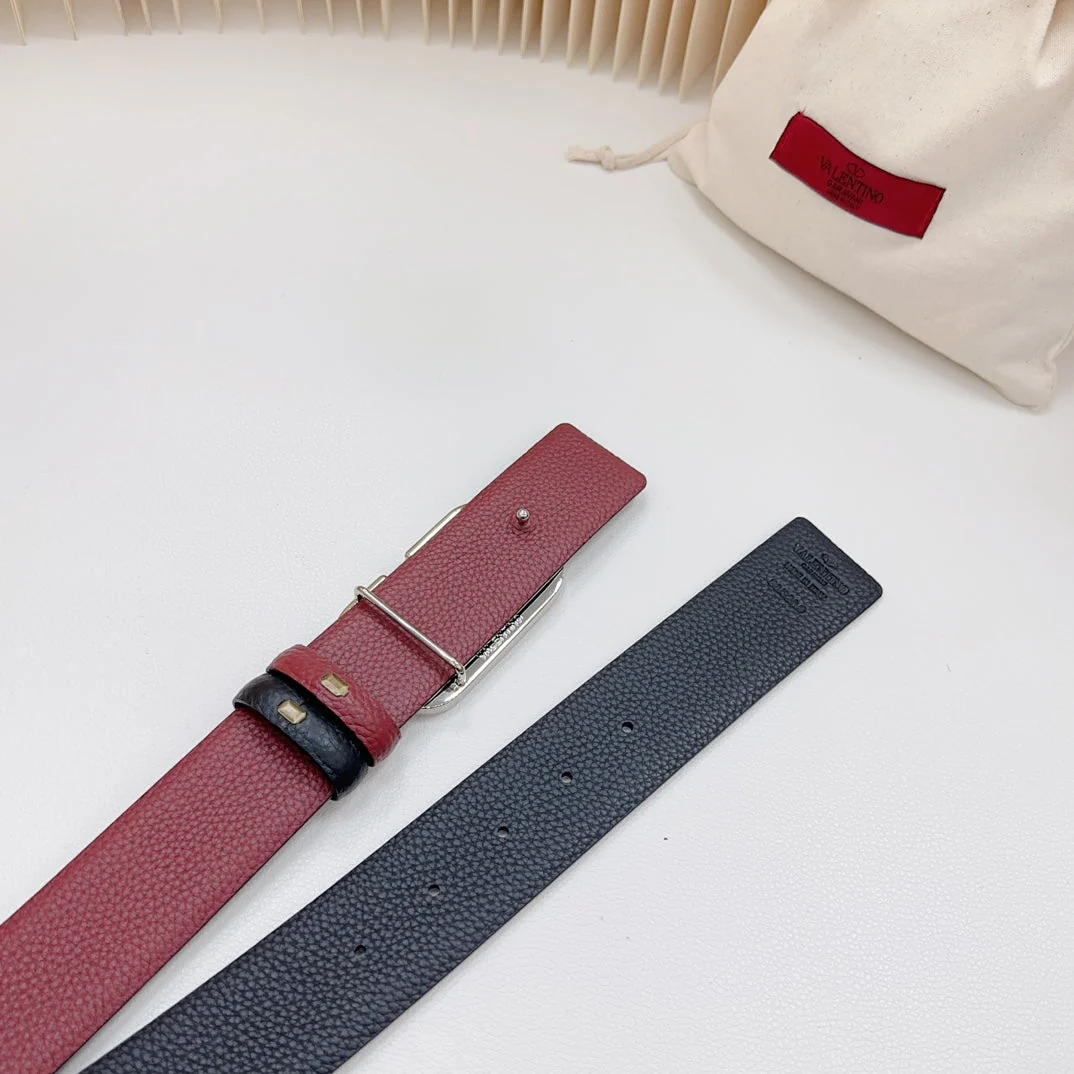 Vlogo Buckle Water Wave Silver Copper Glossy Wine Black Leather 40mm