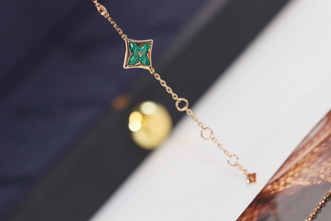 LV STAR AND SUN 4 MOTIF PINK GOLD MALACHITE BRACELET