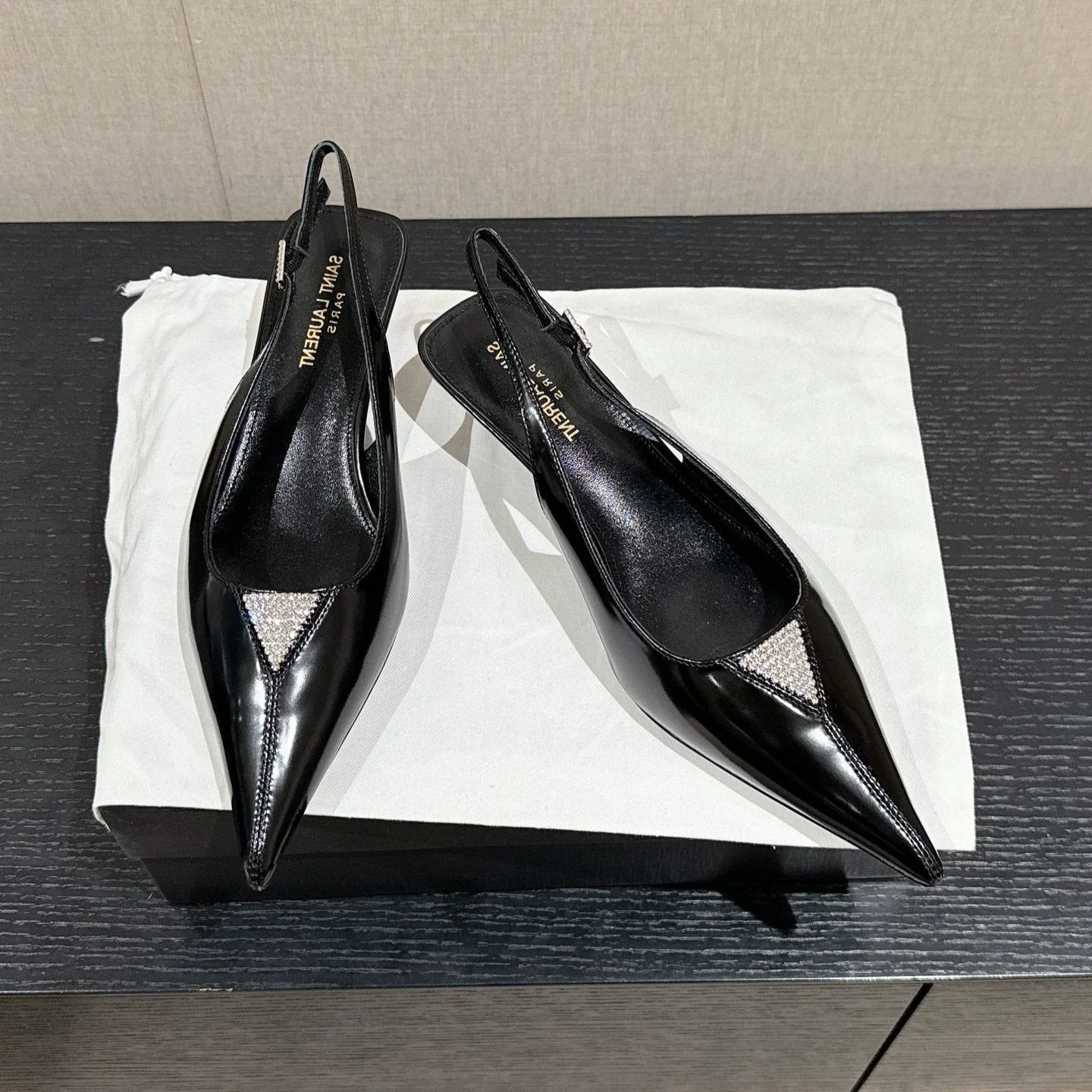 SL CHERISH CRYSTAL SLINGBACK BLACK CALFSKIN