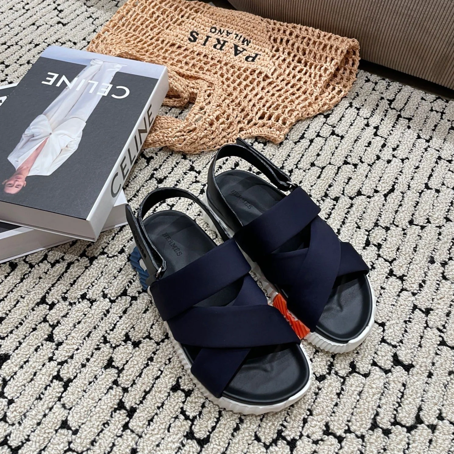 ELECTRIC SANDAL BLACK MIX CHARCOAL BLACK CALFSKIN