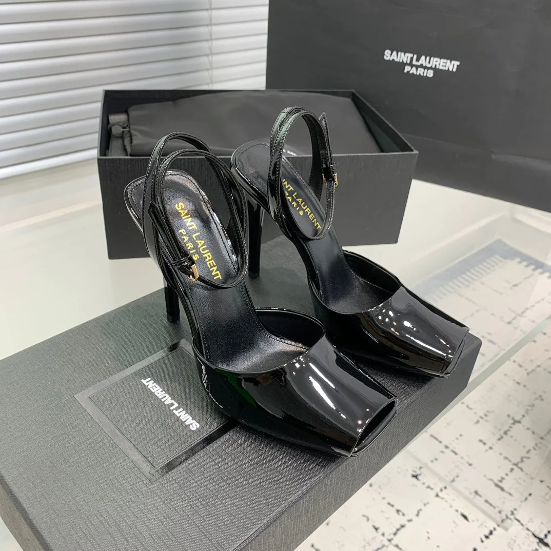 SL FISH MOUTH SANDAL PUMP BLACK POLISHED CALFSKIN