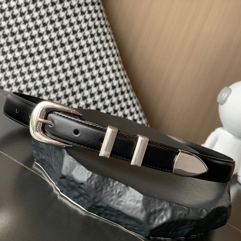 BELT 25MM MEDIUM WESTERN IN BLACK CALFSKIN WITH SILVER BUCKLE