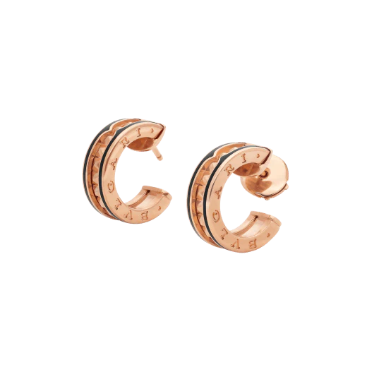 ZERO 1 ROCK PINK GOLD EARRINGS WITH STUDDED SPIRAL AND BLACK CERAMIC