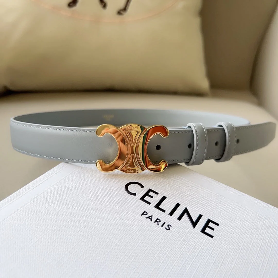 Medium Triomphe Belt 25mm Baby Blue Calfskin Ghw