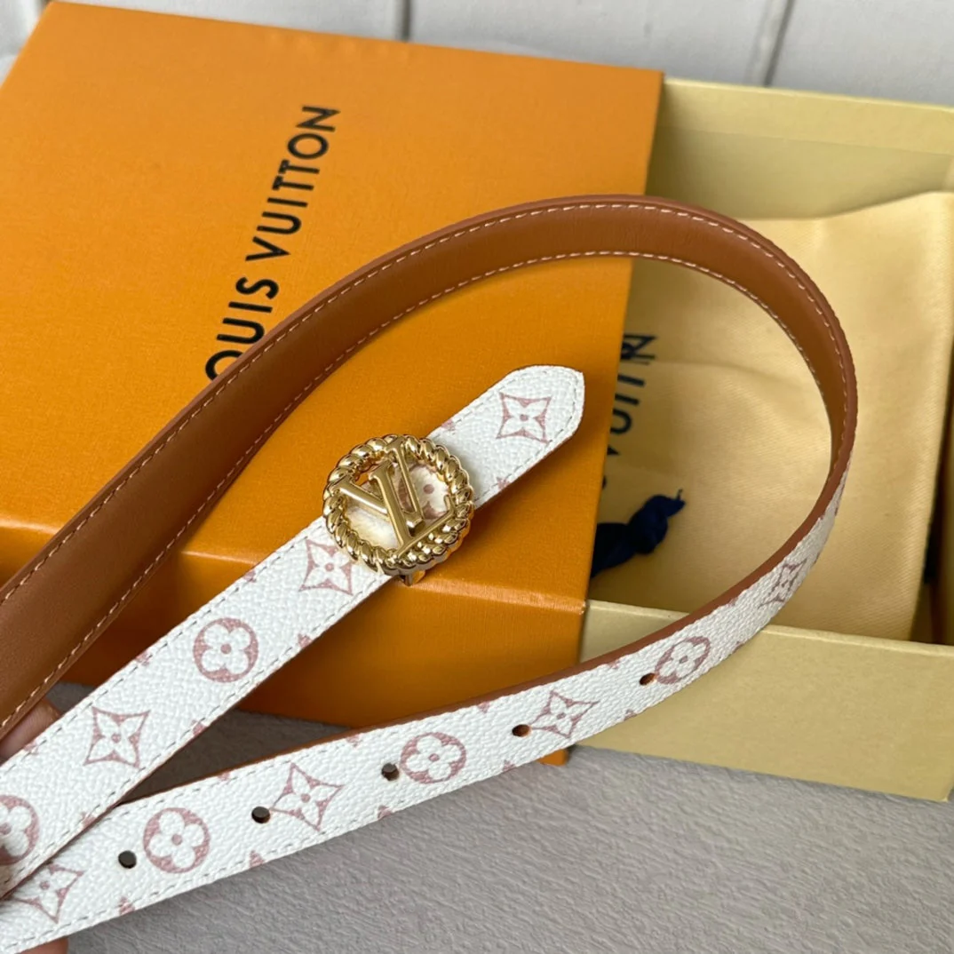 LV Circle Nautical 20mm Reversible Belt Gold Buckle Tan White lambskin