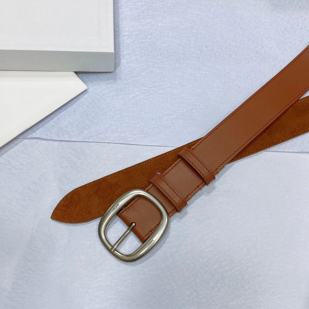 CL LARGE 35 MM BELT IN BRONZE BROWN CALFSKIN LIGHT GOLD HARDWARE