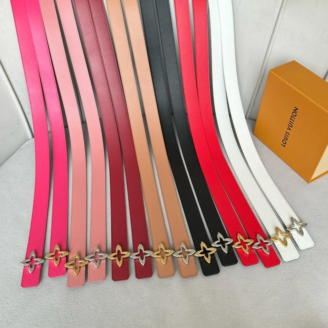 LV Flowergram 30mm Reversible Belt Gold Buckle Pink Brown Leather