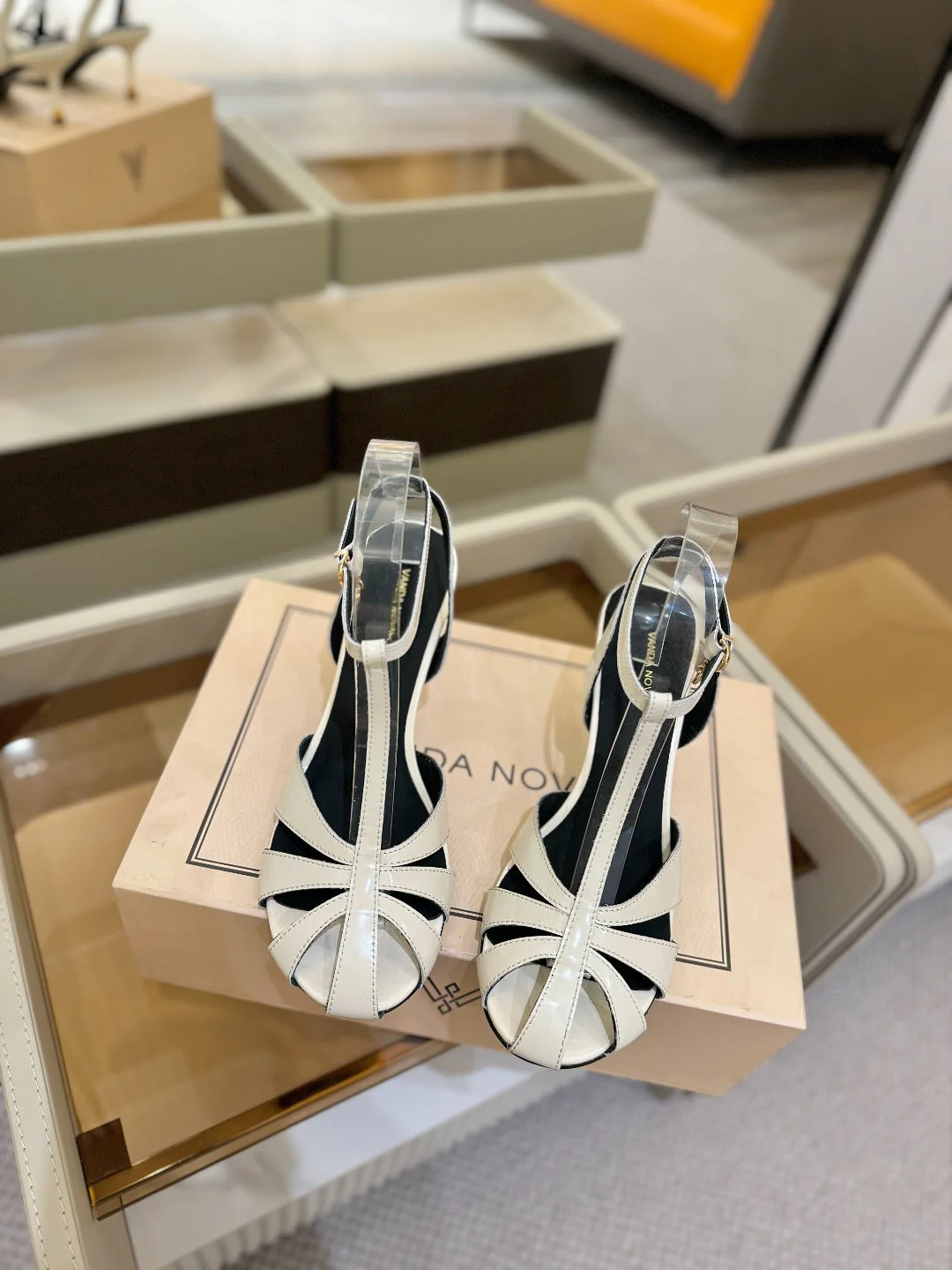 HIGH SANDALS 75 MM IN WHITE CALFSKIN
