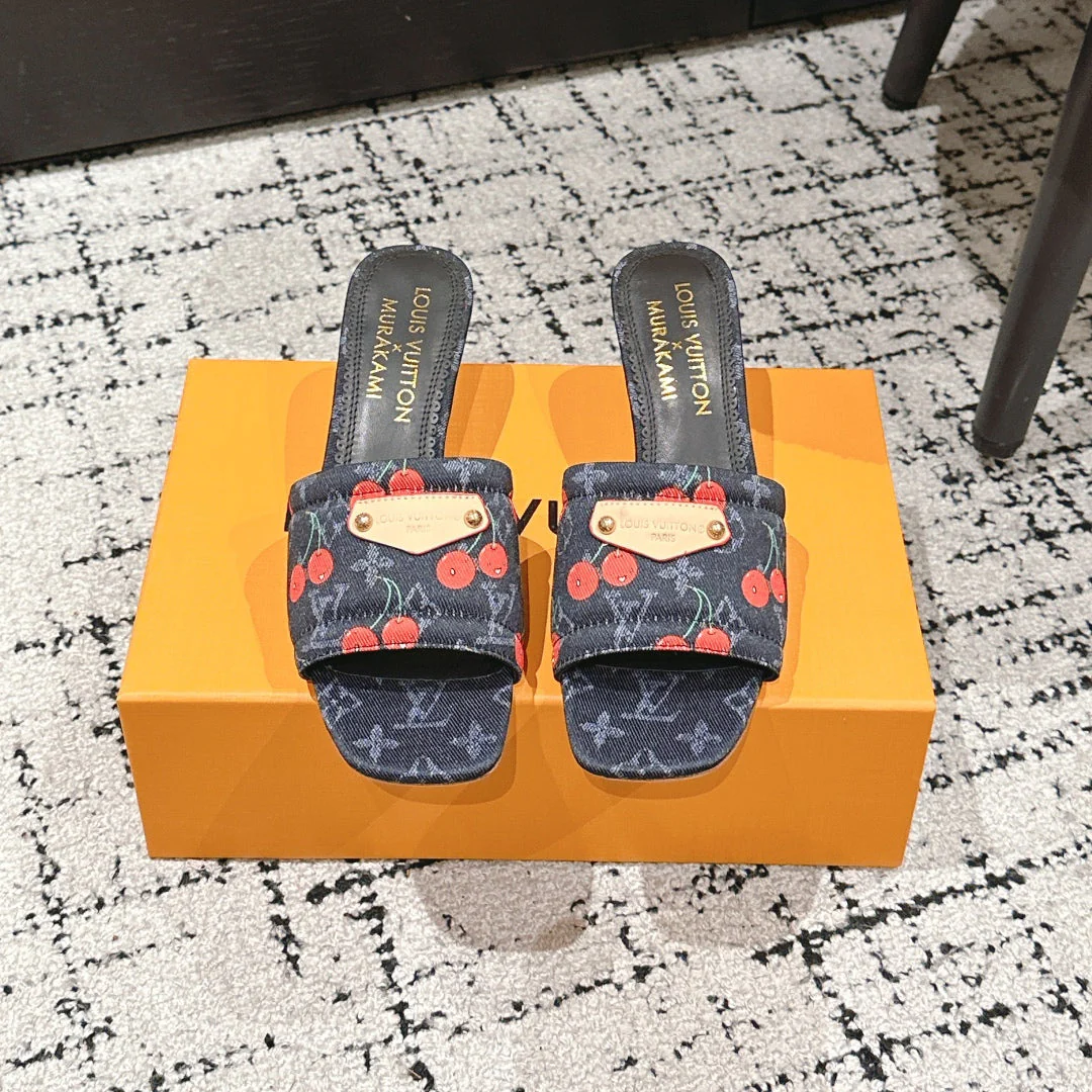 LV CHERRY HIGH HEELS 25S 55 MM IN CHARCOAL BLACK DENIM STYLE 10