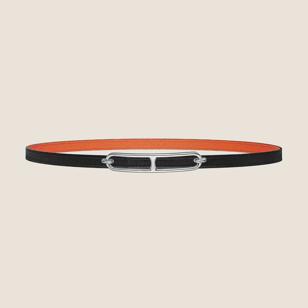 HM ROULIS BUCKLE & REVERSIBLE ORANGE AND BLACK LEATHER STRAP 13MM SILVER HARDWARE