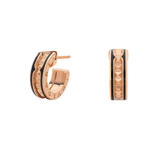 ZERO 1 ROCK PINK GOLD EARRINGS WITH STUDDED SPIRAL AND BLACK CERAMIC