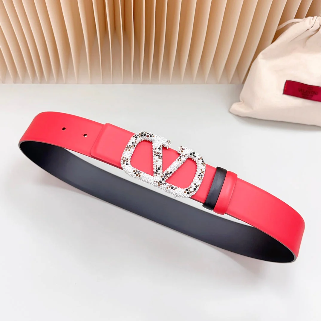 Vlogo Brown Black White Stone Silver Buckle Belt 40mm Red Black Leather