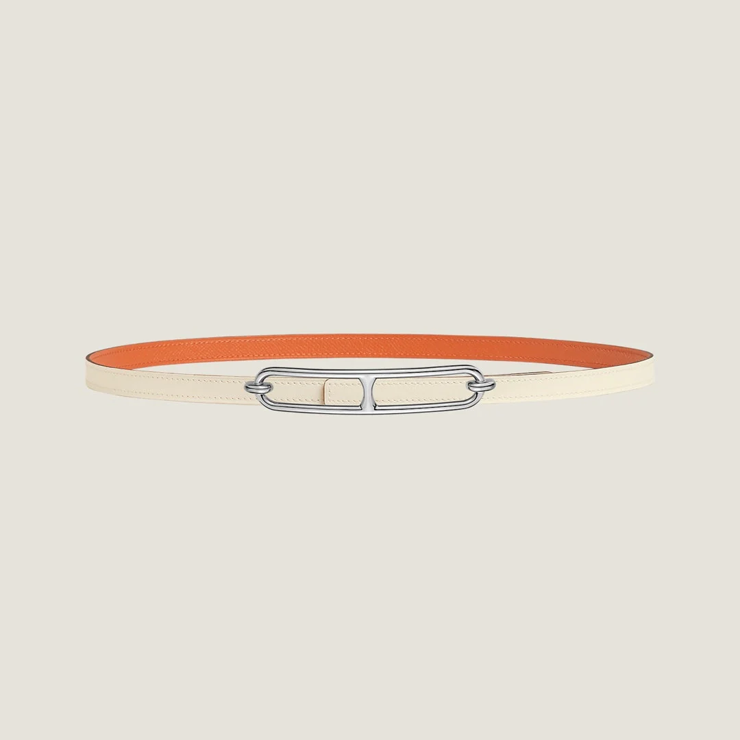 HM ROULIS BUCKLE & REVERSIBLE ORANGE AND WHITE LEATHER STRAP 13MM SILVER HARDWARE