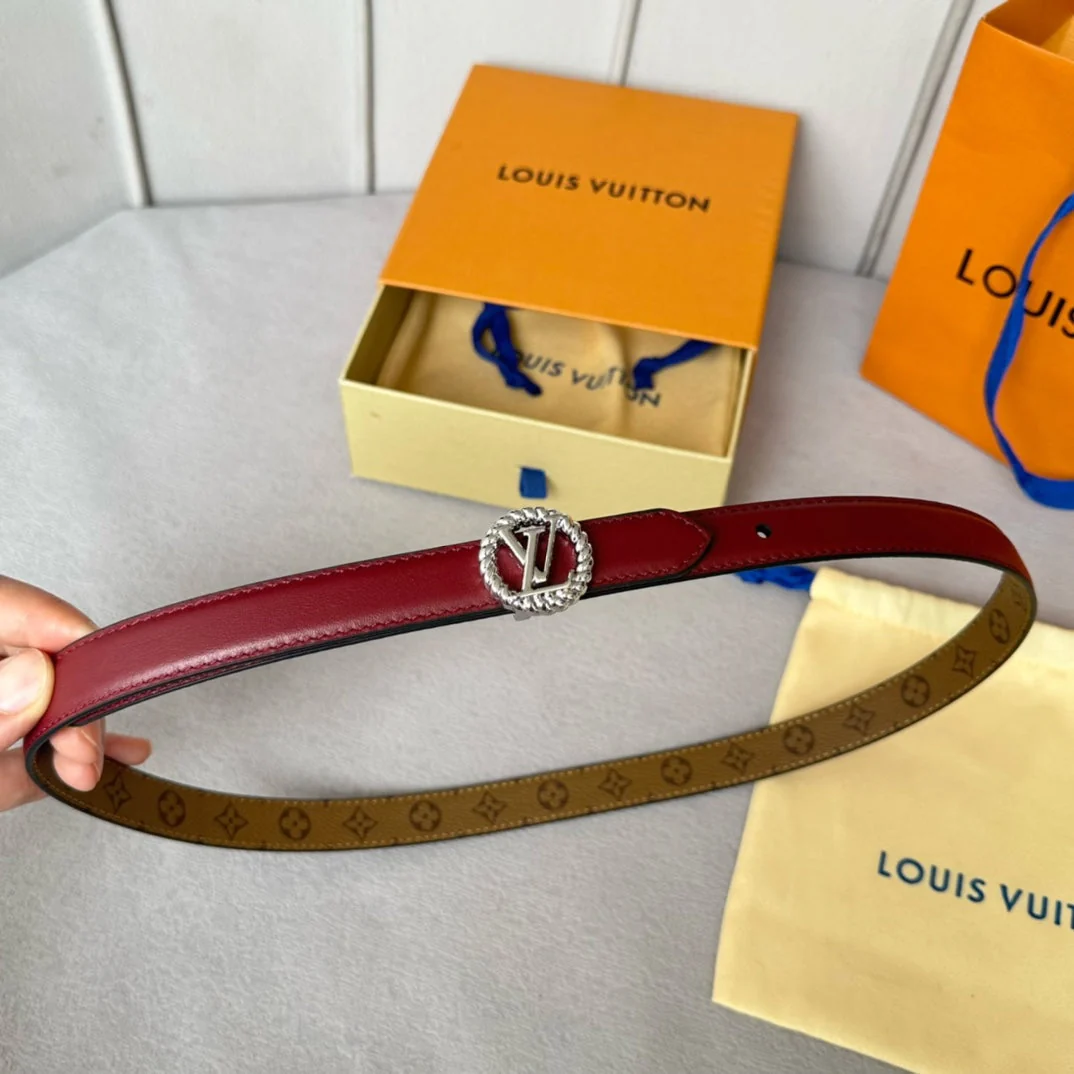 LV S-LOCK BELT 20 MM IN CHERRY RED CALFSKIN AND CIRCLE SILVER HARDWARE