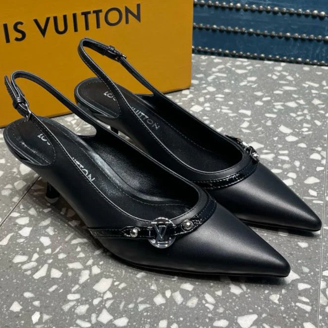 HIGH HEEL 55 MM SLINGBACKS IN BLACK SHEEPSKIN