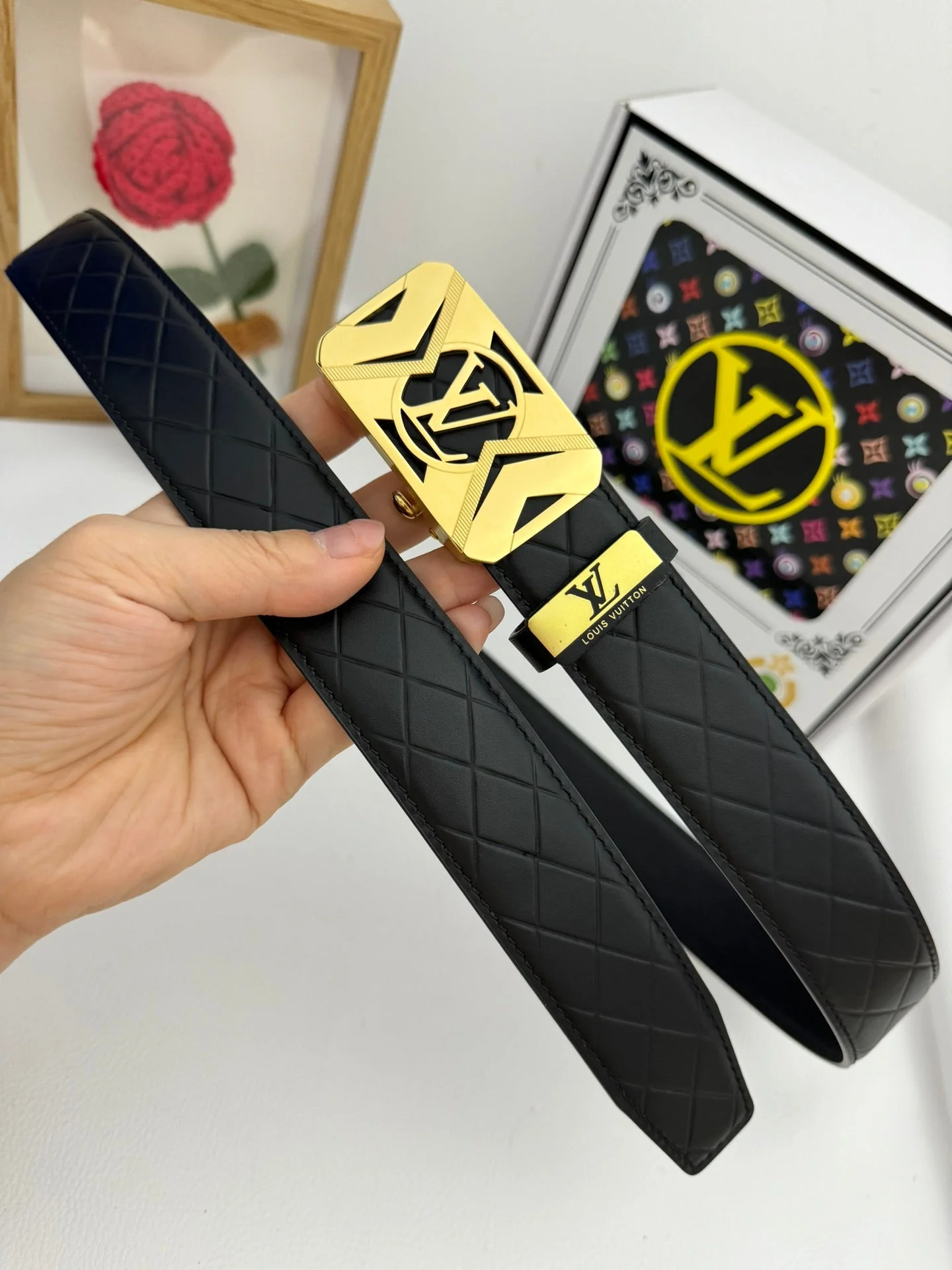 LV 25S BELT 35 MM IN BLACK CALFSKIN 593219