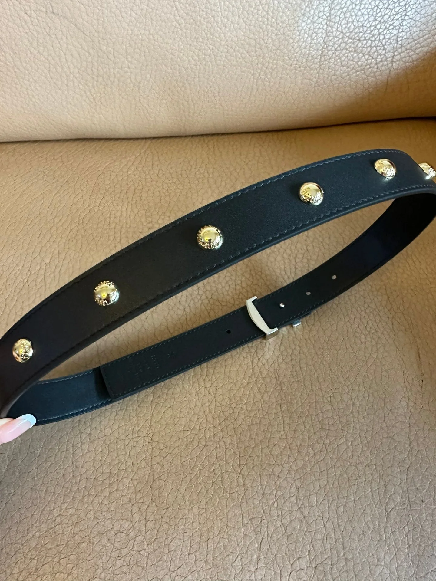 LV Initiales Studs 30mm Reversible Belt Silver Buckle Black Leather