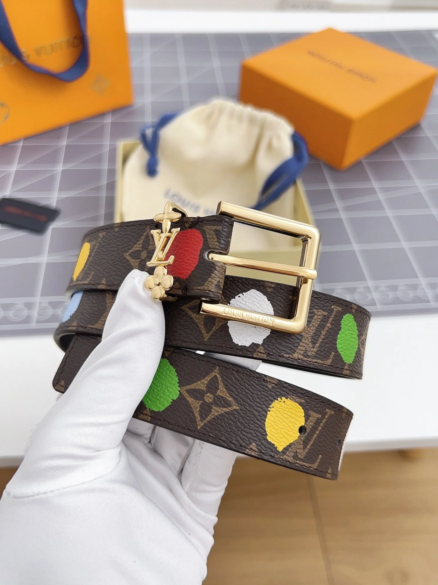 LV BLOOM 30 MM IN COLORFUL MONOGRAM CALFSKIN GOLD HARDWARE