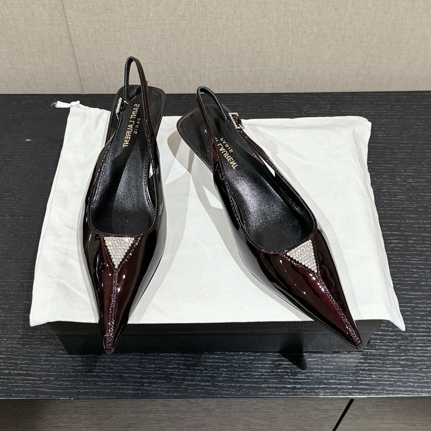 SL CHERISH CRYSTAL SLINGBACK WINE CALFSKIN