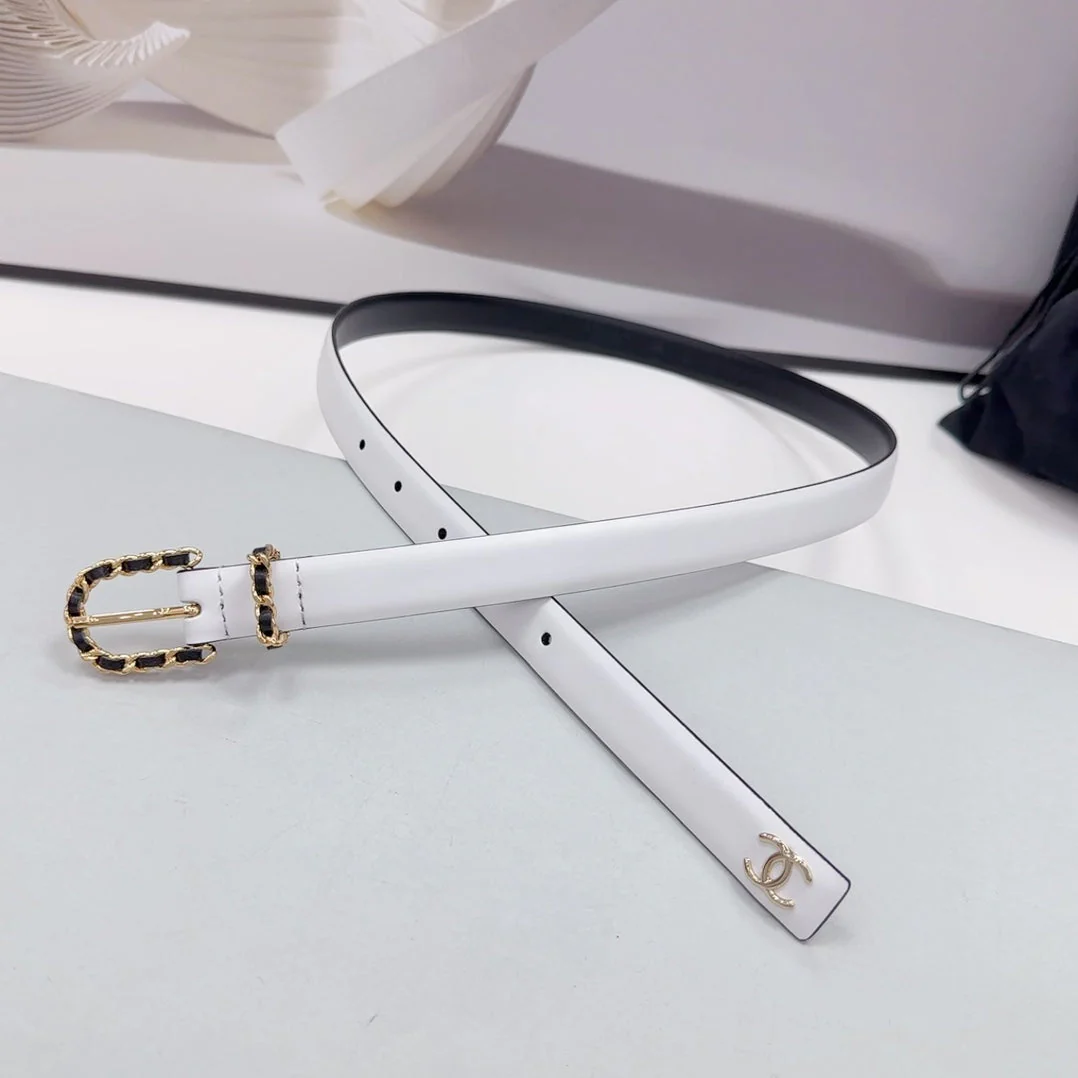 CC BELT 20 MM IN WHITE MIX BLACK CALFSKIN GOLD HARDWARE