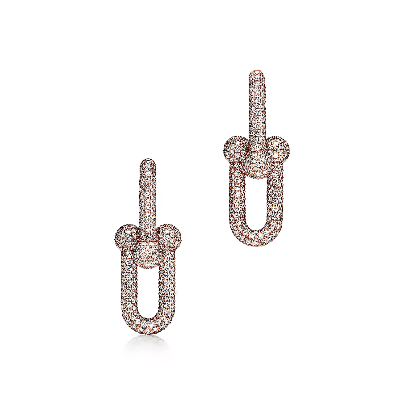 LARGE LINK EARRINGS PINK GOLD WITH PAVED DIAMONDS